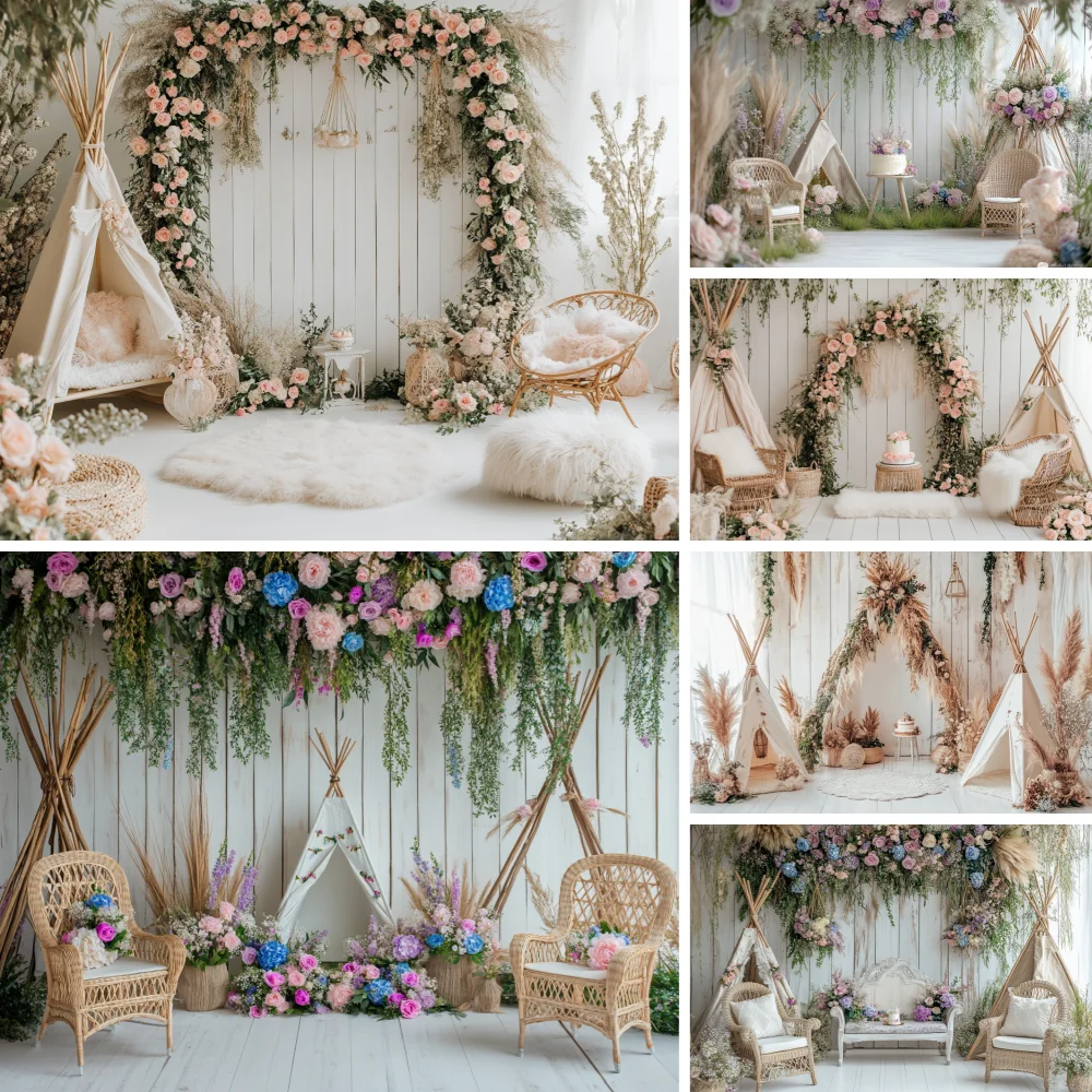 

Pink Gold Balloon Girl First Birthday Party Backdrop Sweet One Flowers Butterfly Baby Shower Cake Smash Photography Background