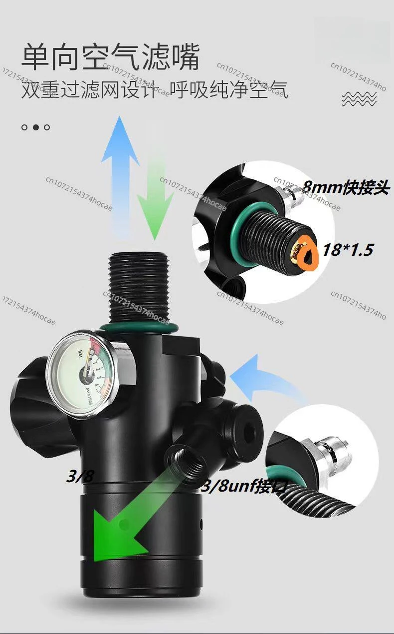 Professional 18*1.5 Tank Valve Integrated Pressure Reducer Diving Regulator with Second Stage Breathing Apparatus