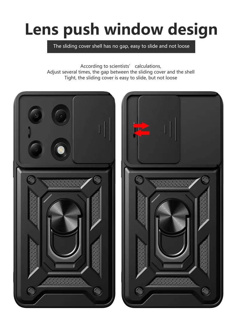 For Xiaomi Redmi Note 13 Pro 4G Case Slide Camera Armor Shockproof Ring Stand Back Cover For Redmy Note13Pro Car Magnetic Funda image 2