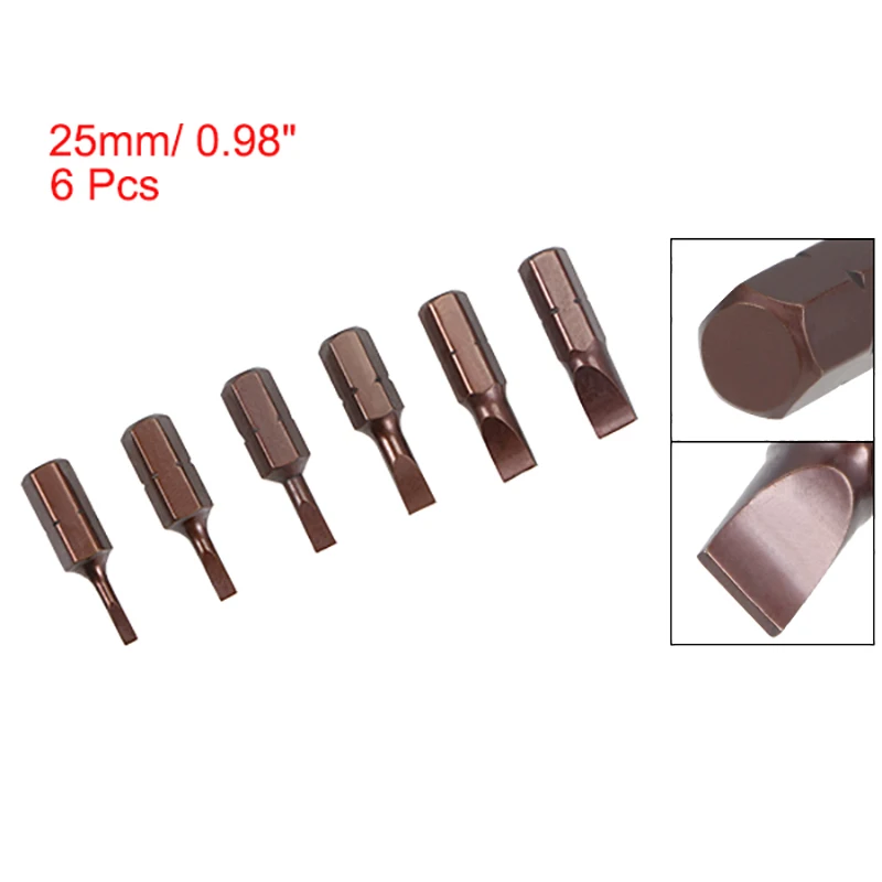 6pcs SL2-SL6 Slotted Screwdriver Bits Set 1/4 Inch Hex Shank Magnetic Screwdriver Bits S2 Screw Driver Kit Hand Tools 25mm Long