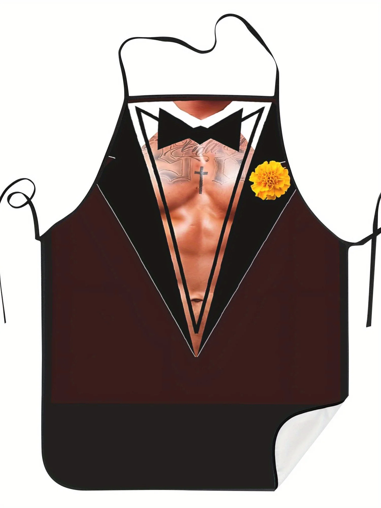 Humorous Yellow Flower Tuxedo Muscular Male Print Apron Waterproof Oilproof Kitchen Apron Cool Funny Present Chef Grill Party