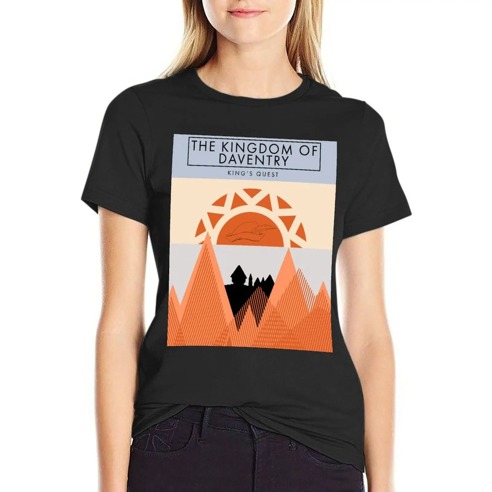 The Kingdom of Daventry Midcentury Travel Poster T-Shirt blacks graphics Blouse t-shirt dress for Women plus size sexy