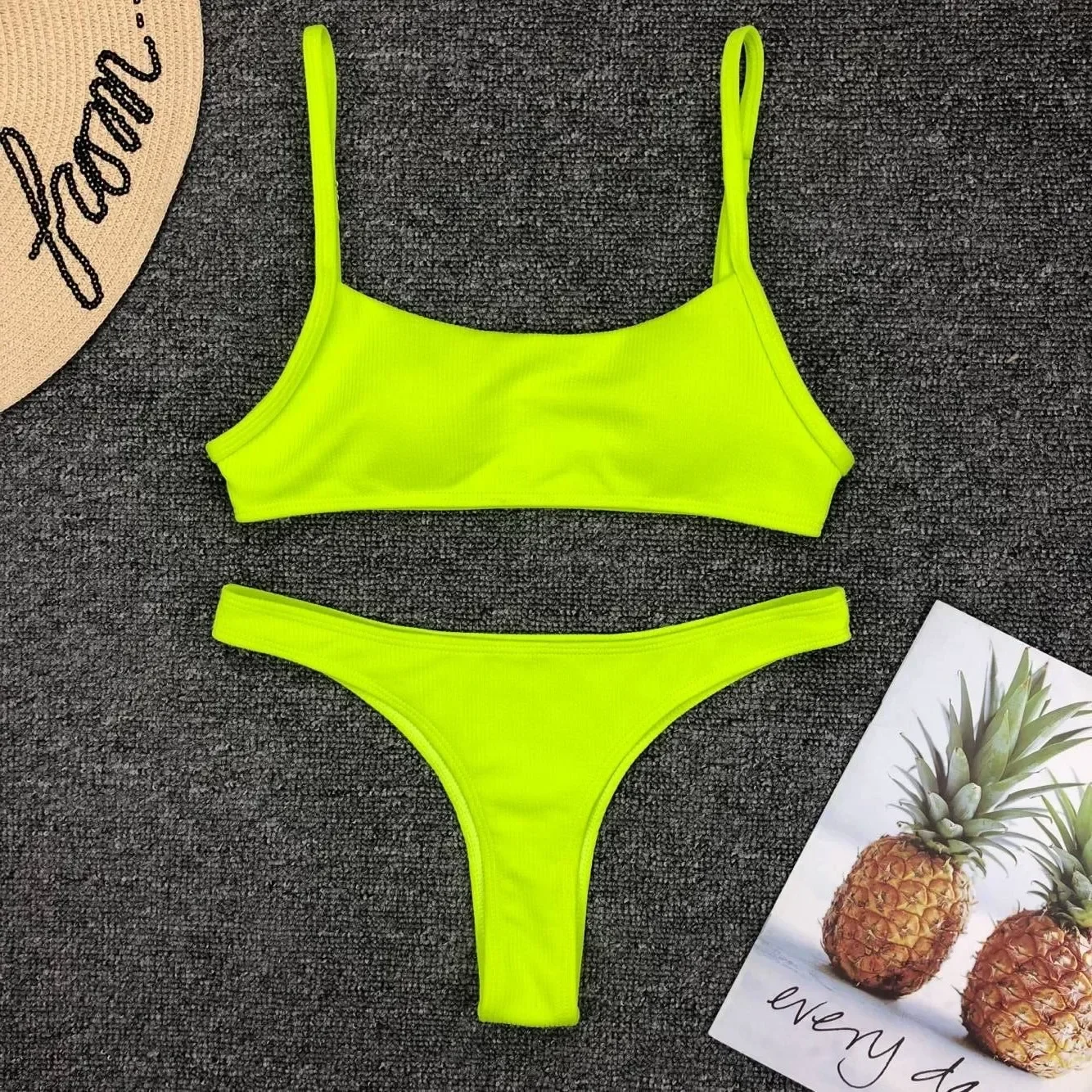 Neon Yellow Green Swimsuit Women Sexy Solid Push Up Micro Bikini 2024 Brazilian Summer Beach Bathing Suit Thong Swimwear Biquini