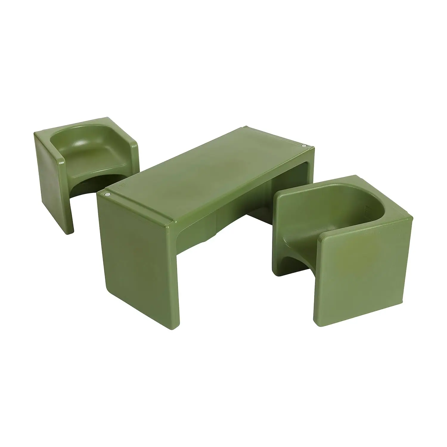 Tri-Me Table And Cube Chair Set, Multipurpose Furniture, Hunter Green, 3-Piece