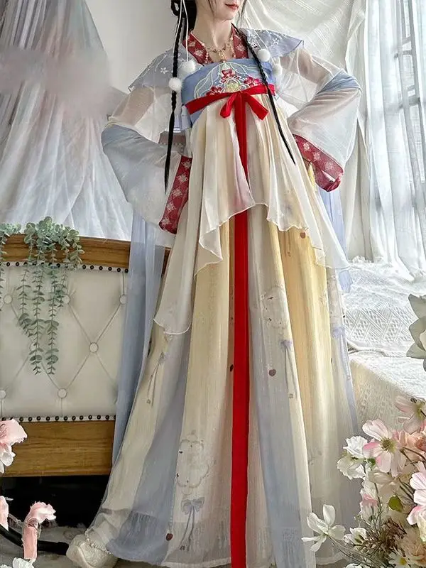 女性のzhanfu tang胸の長さのスカート、毎日のプリント服、ステージの衣装、春、夏