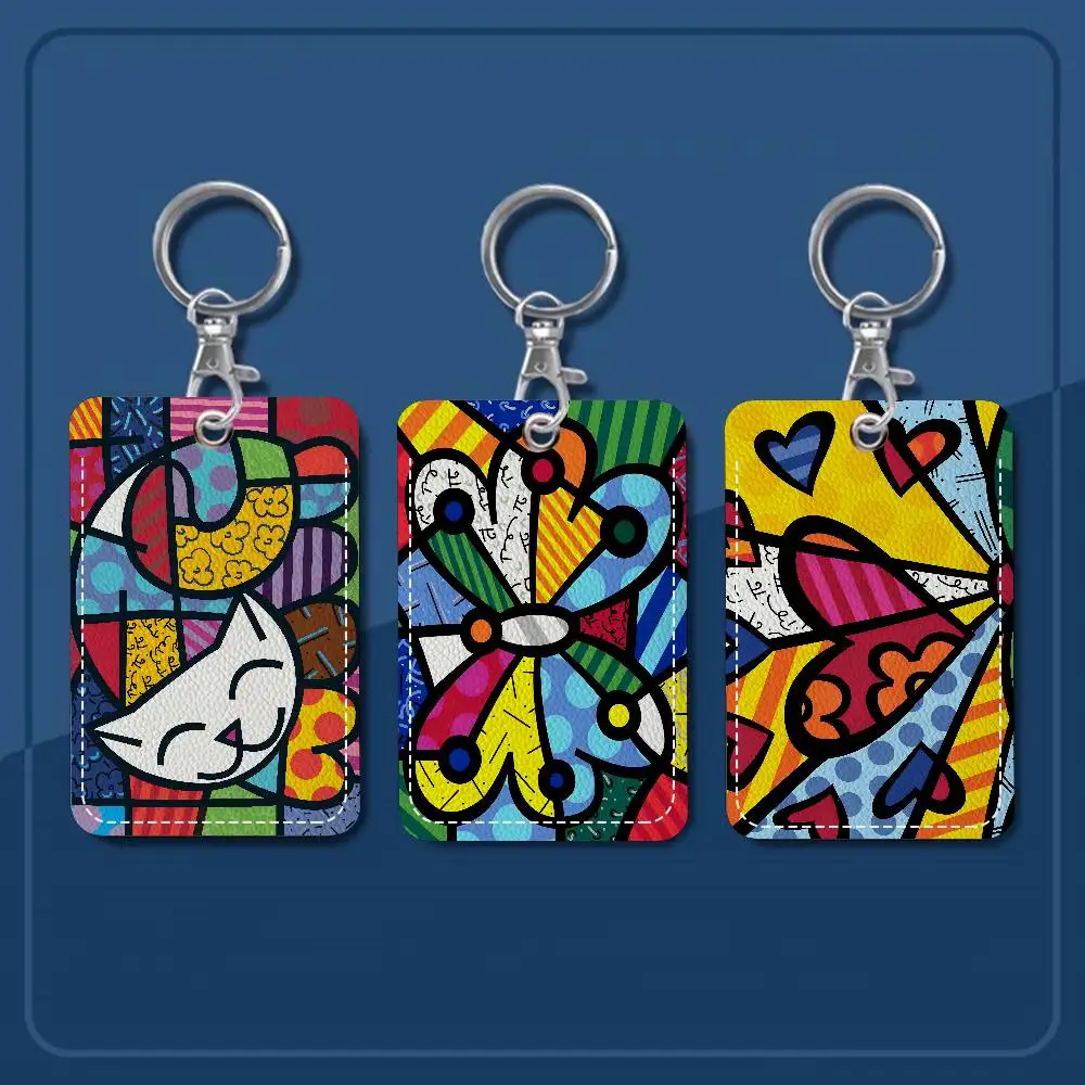 Chaveiro Artístico R-Romero B-Britto com Porta-Cartões de Acesso, Cartão de Transporte e Cartão de Refeição, Capa Protetora para Cartão de Identificação e Cartão Bancário para Segurança