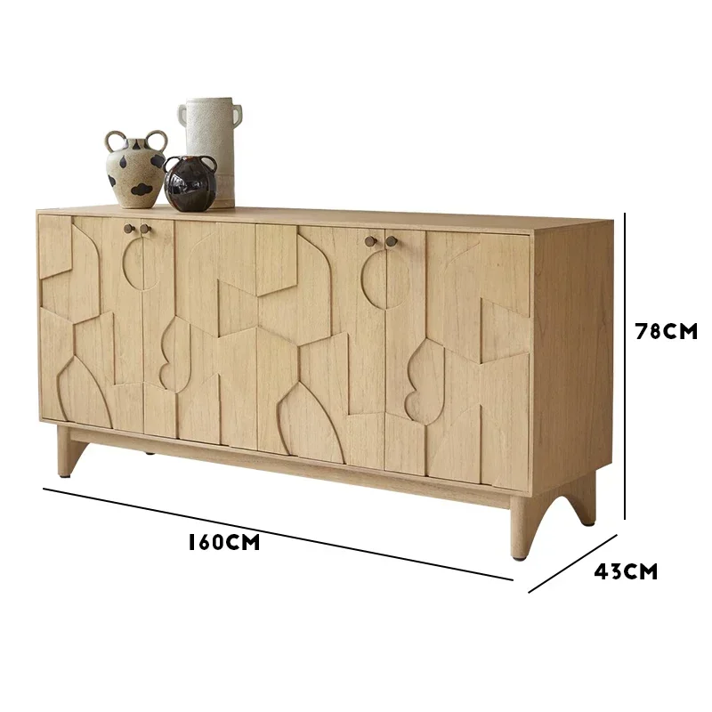 A Nordic solid wood dining side cabinet Modern simple home South East Asia vacation wind wabi sandy carved locker