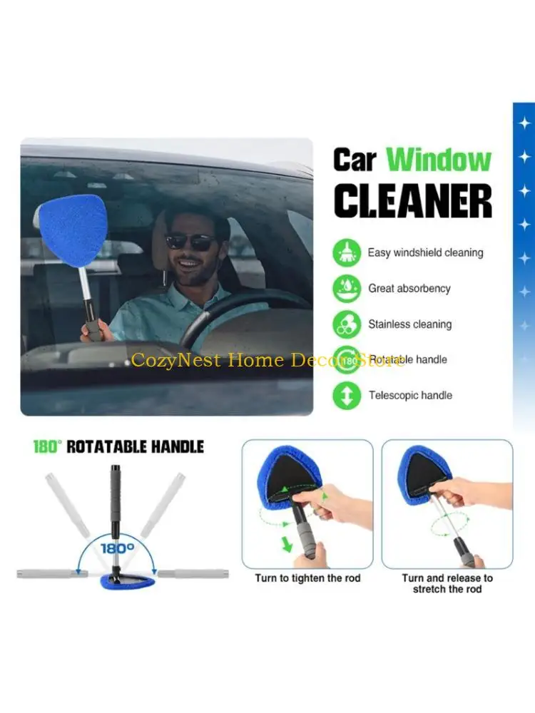 92MF Retractable Auto Glass Scrubber Includes Attachment And Rotating Head Extendable Handle