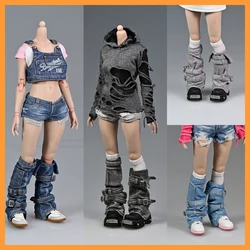 【30days made】1/6 Fashion Female Washed Denim Vest Leg Cover Clothes Accessories Model Fit 12'' Soldier Action Figure Body Doll