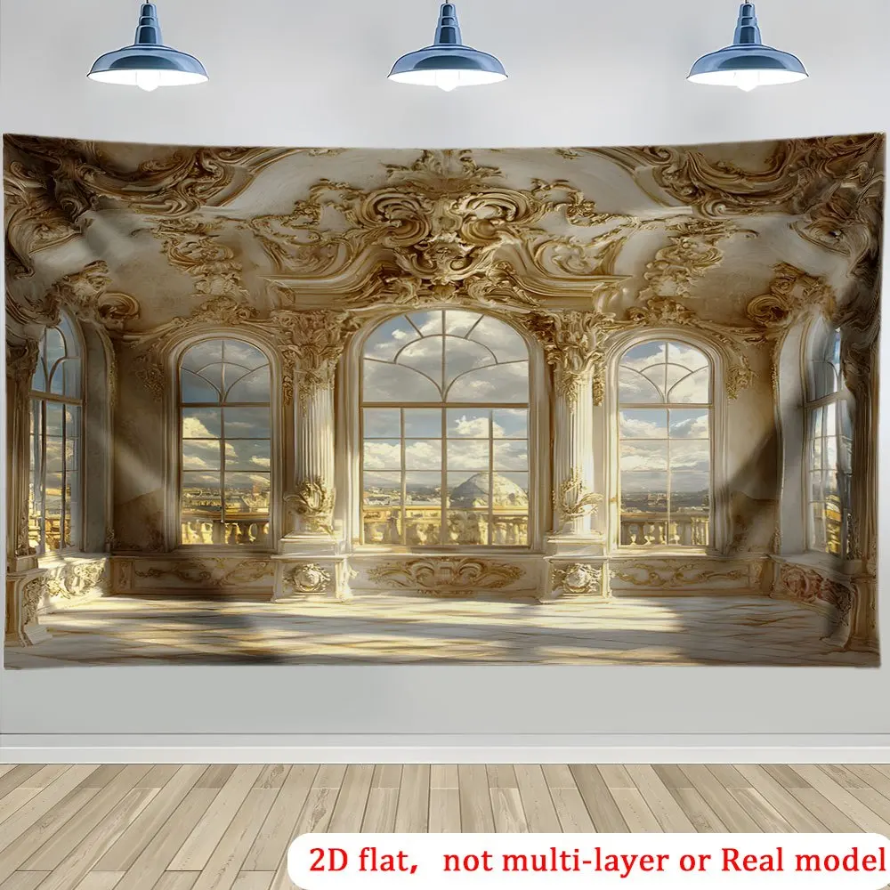 Elegant Baroque Style Living Room Wall Tapestry Large Framed Window Mural Luxury Home Decor Art Print