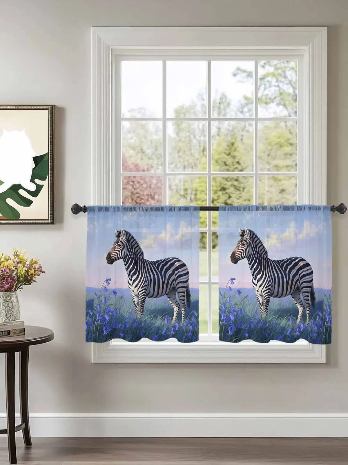 

Field Blue Landscape Zebra Tulle Curtains For Bedroom Children Living Room Decor Sheer Curtains