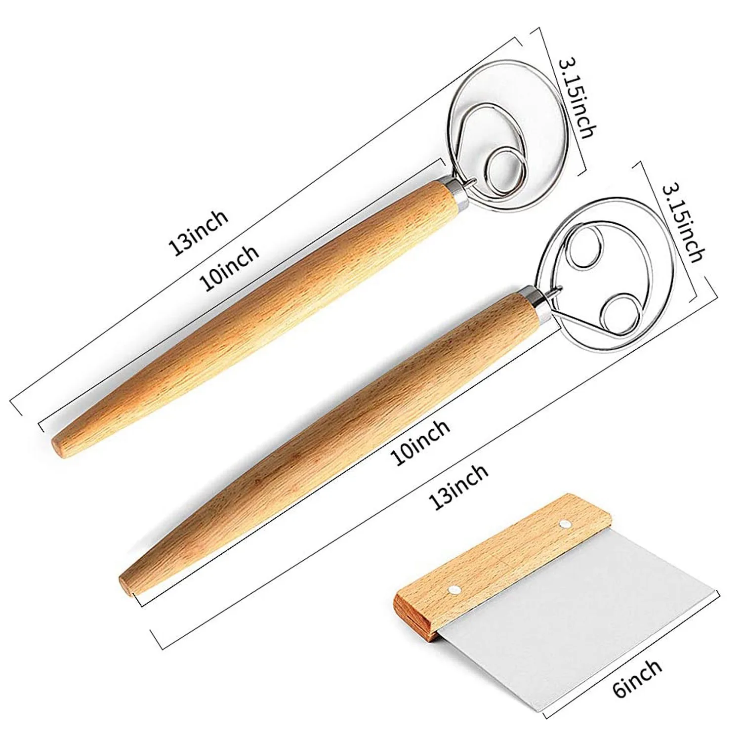 デンマークの生地泡立て器セット、ベーキング用生地スクレーパー、パンハンドミキサー、サワードウパン製造ツール、2個、3パック