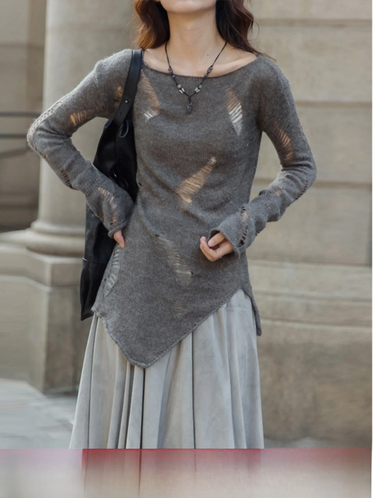 

Early Autumn Women's Knitted Sweater Slim Fit Long Sve Base Layer Open Split Top Korean Sle Commute Pure Color Thin Model