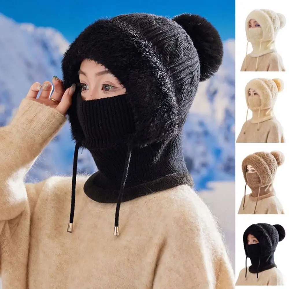 

Fashion Soft Scarf And Hat Set Elastic 2 in 1 Hooded Thermal Cap Thicken Warm Plush Knitted Hat Set Keep Warm