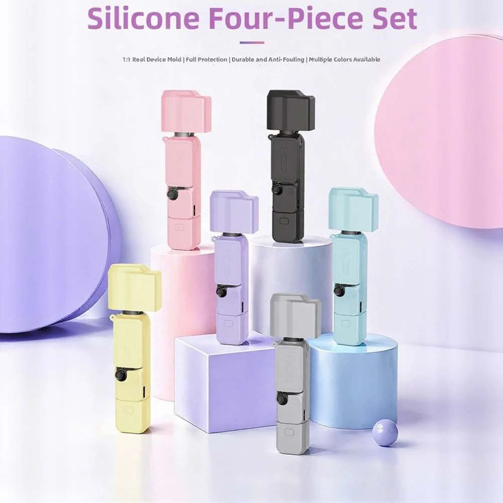 Protective Silicone Cover For DJI Pocket 4 - Lightweight Shock Absorbing Design With Lens Cap Screen Cap And Threaded Grip Cover