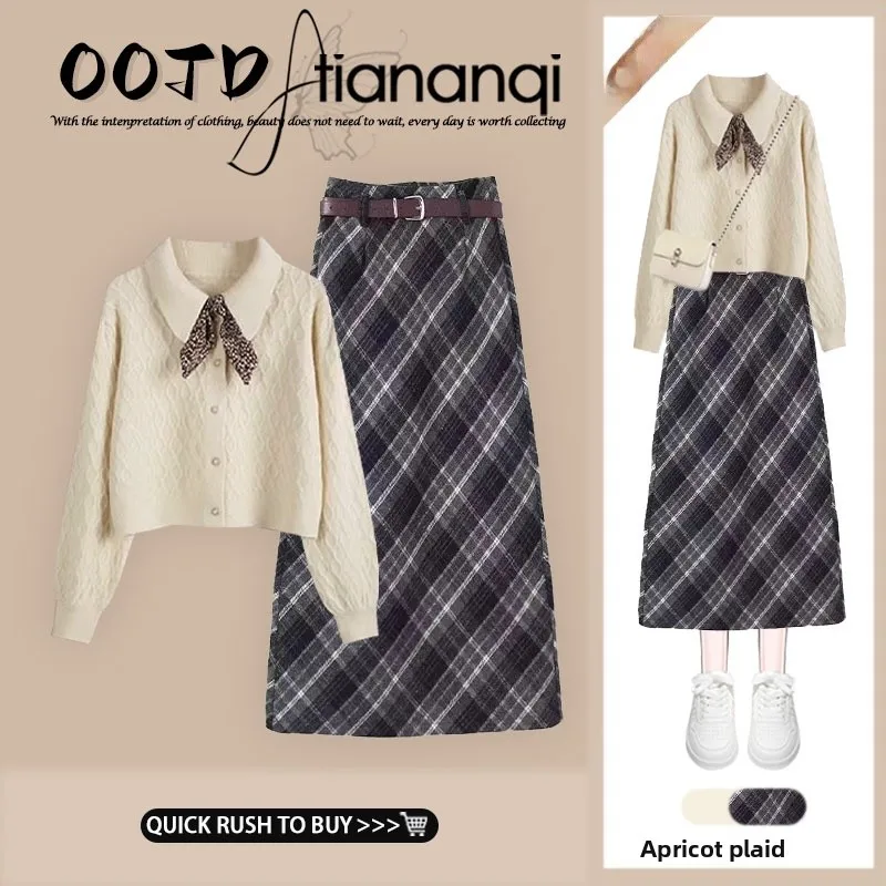 

Miu Sle Korean id Dr Set Autumn Winter Long Sve High End Feeling Sweater Skirt Women's plus Size Online Exclusive