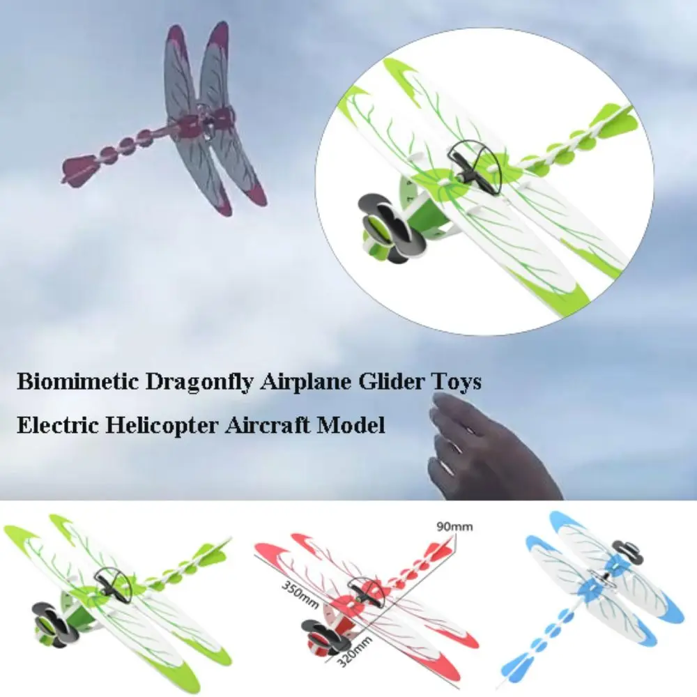 Free Hand Throw Biomimetic Dragonfly Airplane Charging Powered Random Color Glider Flight DIY Flying Glider