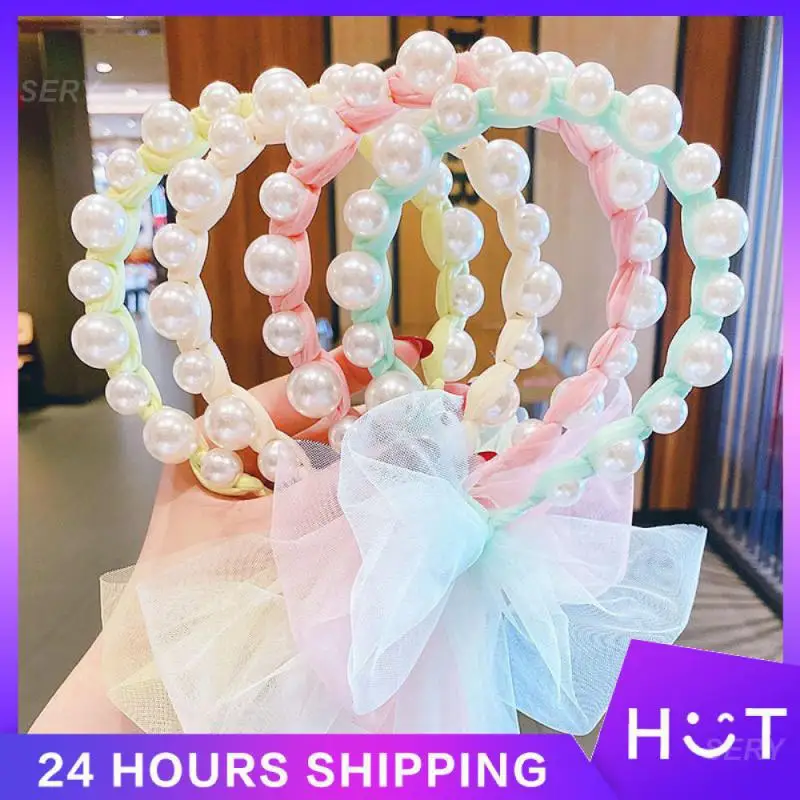 Fairy Princess Horsetail Headband Elastic Hairband There Are Multiple Colors To Choose From Childrens Pearl Ribbon Hair Band