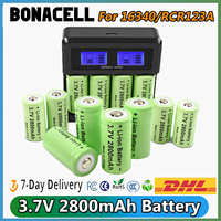 Bonacell 16340 Battery 800mAh  3.7V Rechargeable Battery CR123A Battery For Security Camera Flashlight Battery With LCD Charger