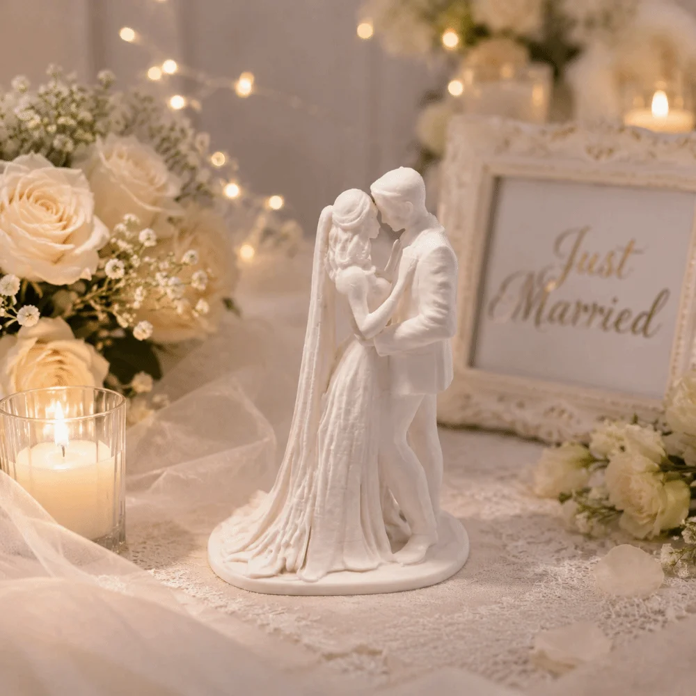 Exquisite Couple Figurine Home Decor Sweet Flower Lovers Statue 3D Printed Valentine’s Day Gifts Wedding Decoration