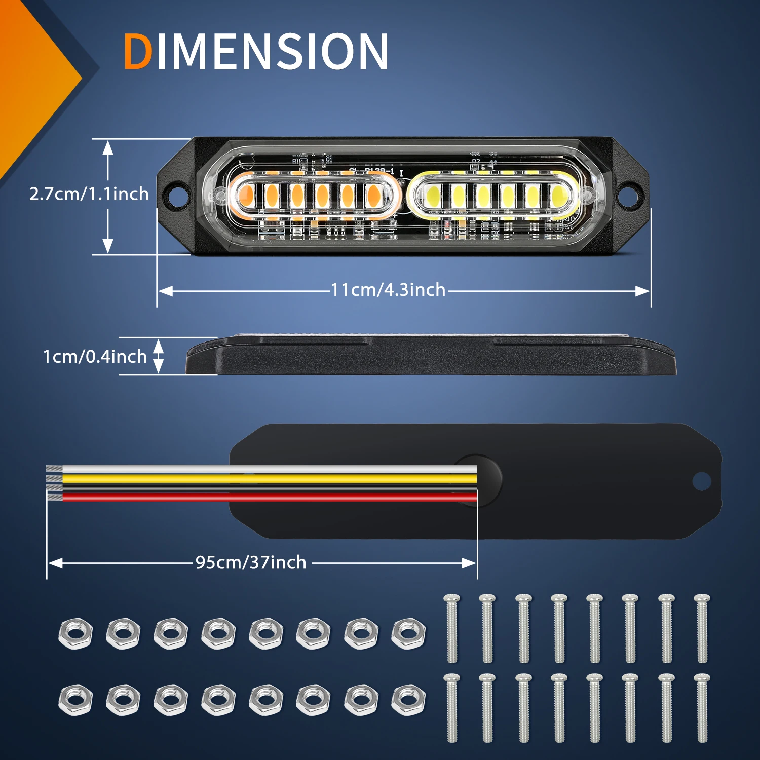 Nilight 8PCS LED Strobe Lights 12V 24V Amber White Sync Feature Ultra Slim | Amber White 12 LED Hazard Warning Light Flashing Warning Mini Surface Mount Grille for Car Truck Camper trailer SUV