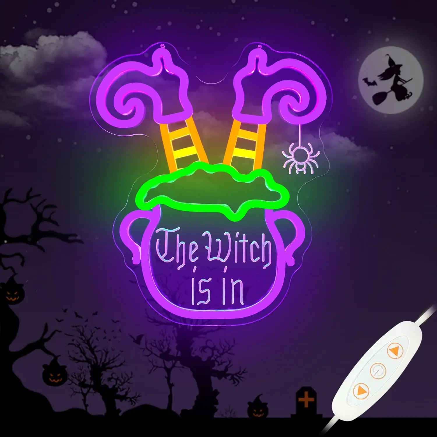 Halloween Neon Sign USB Dimbare Heks Benen In Ketel LED Teken Wicked Witch Neon Light voor Home Window Front Porche Wall Decor