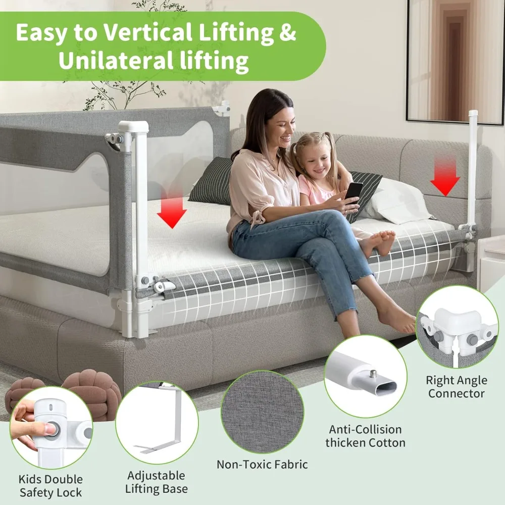 3-Piece Bed Rails for Toddlers with Headboard Rod - Adjustable Baby Bed Rail Guard for King Size Beds(3 Pack74.8x78.74x78.74”)