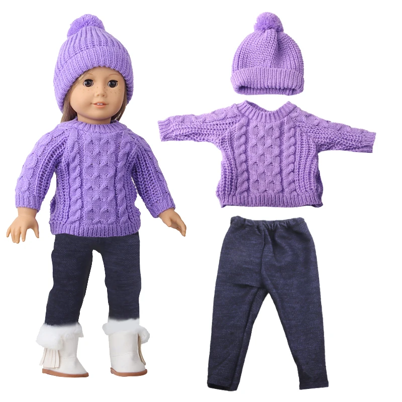Doll Clothes Set For 18 Inches American Dolls Sweater+Hat+Pants Clothing Suit Outfit For 43Cm Baby New Born&OG.Russia Girl Doll