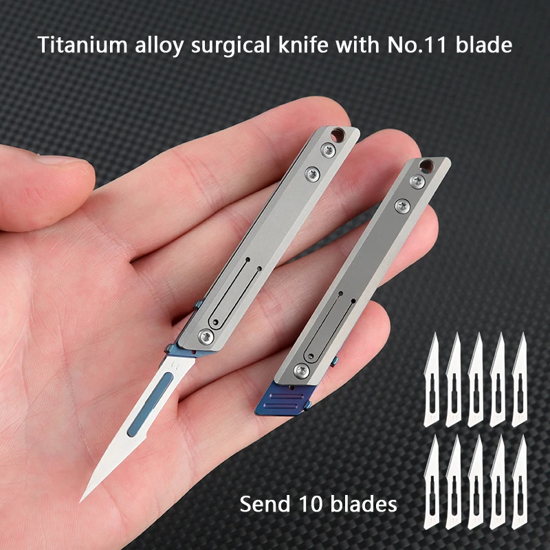 Titanium Alloy Folding Surgical Knife EDC Outdoor Unboxing Portable Medical Pocket Knife with 10 Replaceable Blades