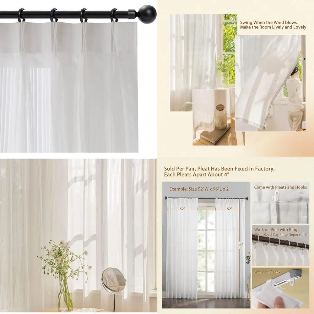 Tende per finestre semitrasparenti a strisce verticali, 108 lunghe, luce filtrante, set da 2 pannelli, tende trasparenti trasparenti
