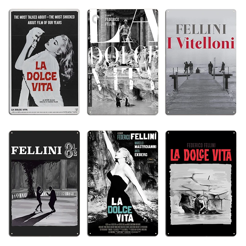Womens and Girl La Dolce Vita by Federico Fellini Movie Poster Metal Plaque Printing Living Room Wall Mural Tin Sign Poster