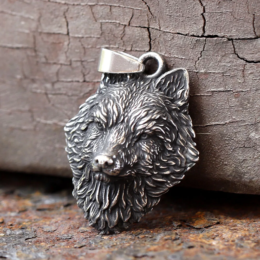2025 Stil 316L Edelstahl Wolfskopf Anhänger Wikinger 3D Design Keltischer Tieranhänger als Teenager-Geschenk