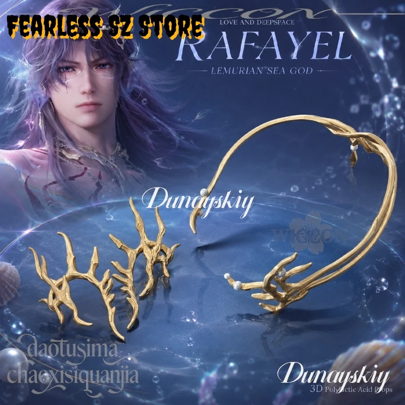 

Anime Game Love And Deepspace Cosplay Rafayel Lemurian Sea God 3D Polylactic Acid Props Accessories Earring Earwear Headwear Cos