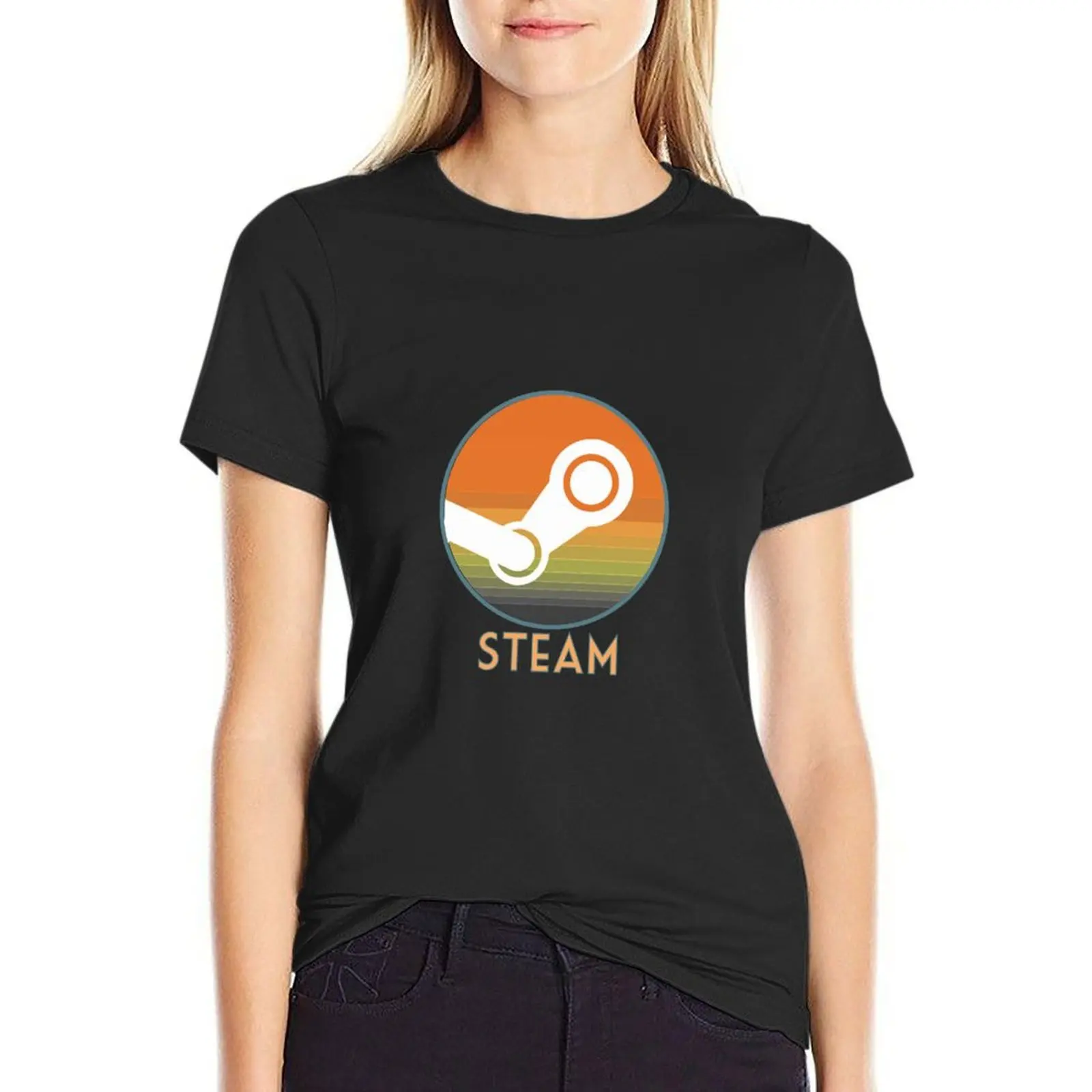 

steam logo orange retro Essential T-shirt Blouse female cute tops summer clothes for Women