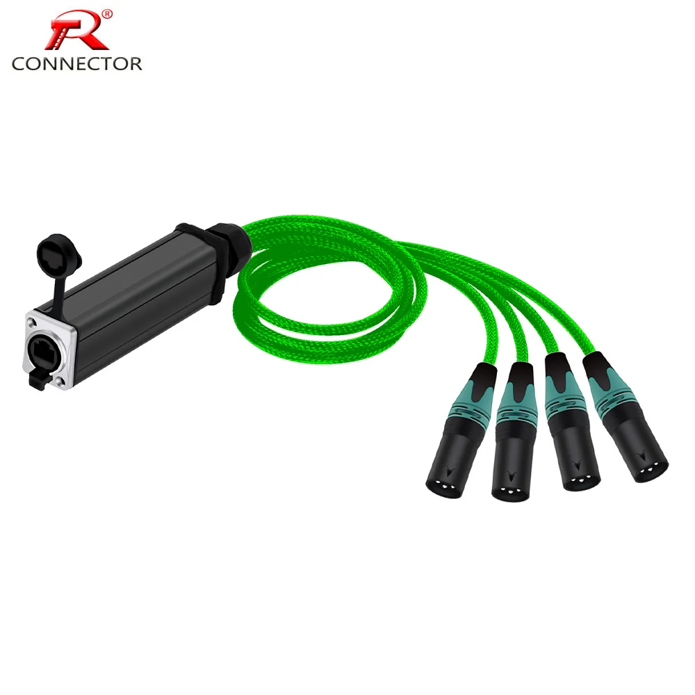 New Network Converter RJ45 CAT5 Female 90mm Box to 4 Channel 3Pin XLR Male/Female Connector Cable Audio Adaptor Signal Extender