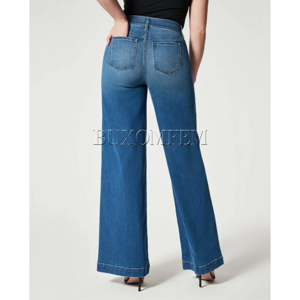 Fall Fashion Women 2024 Wide Leg Pants High Quality High Waisted Autumn Long Trousers Retro Daily Soild Plus Size Jeans Bottoms