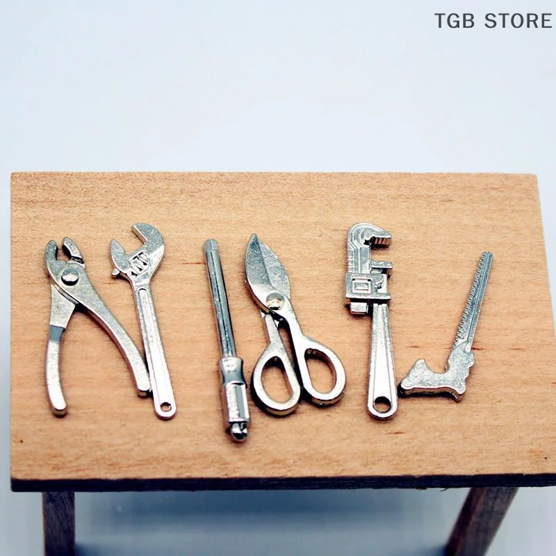1Set 1:12 Dollhouse Mini Alloy Adjustable Wrench Pliers Tools Set Miniature Repair Model Scene Props Doll House Decor Toys Gift