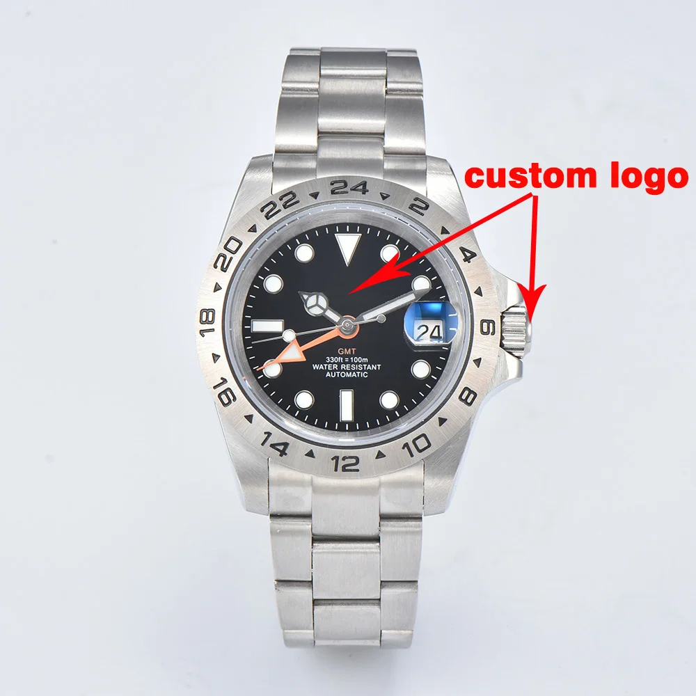 

40mm GMT Men's Watch Sapphire Glass NH35 Movement Silver Stainless Steel Case Fashion Watch