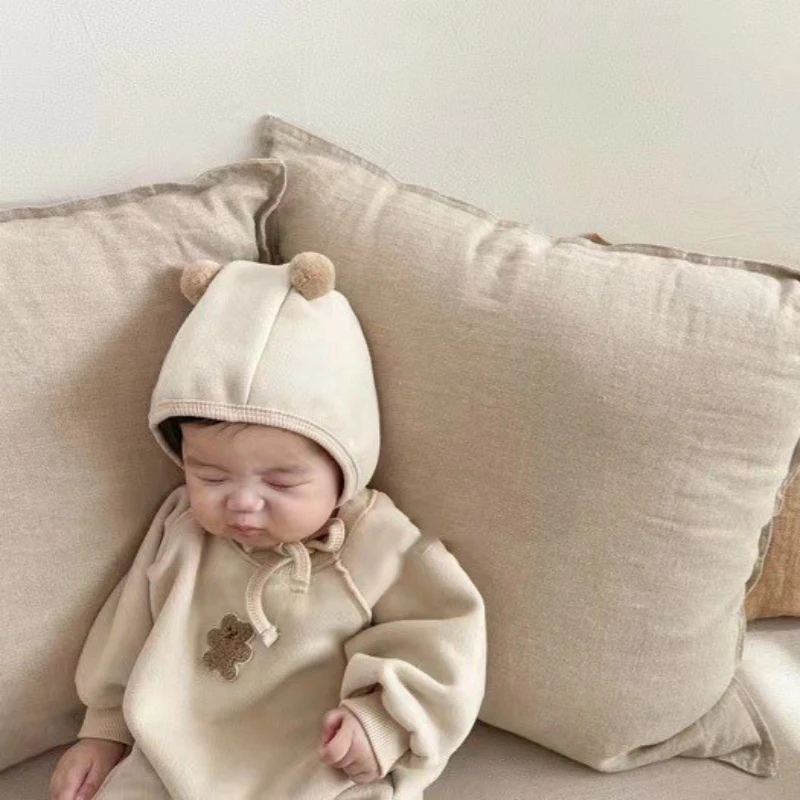 HY212018 Korean Style Baby Romper Suit Cartoon Bear Design Unisex Cute Bear Casual Crawler Sweatshirt Winter Children's Clothing