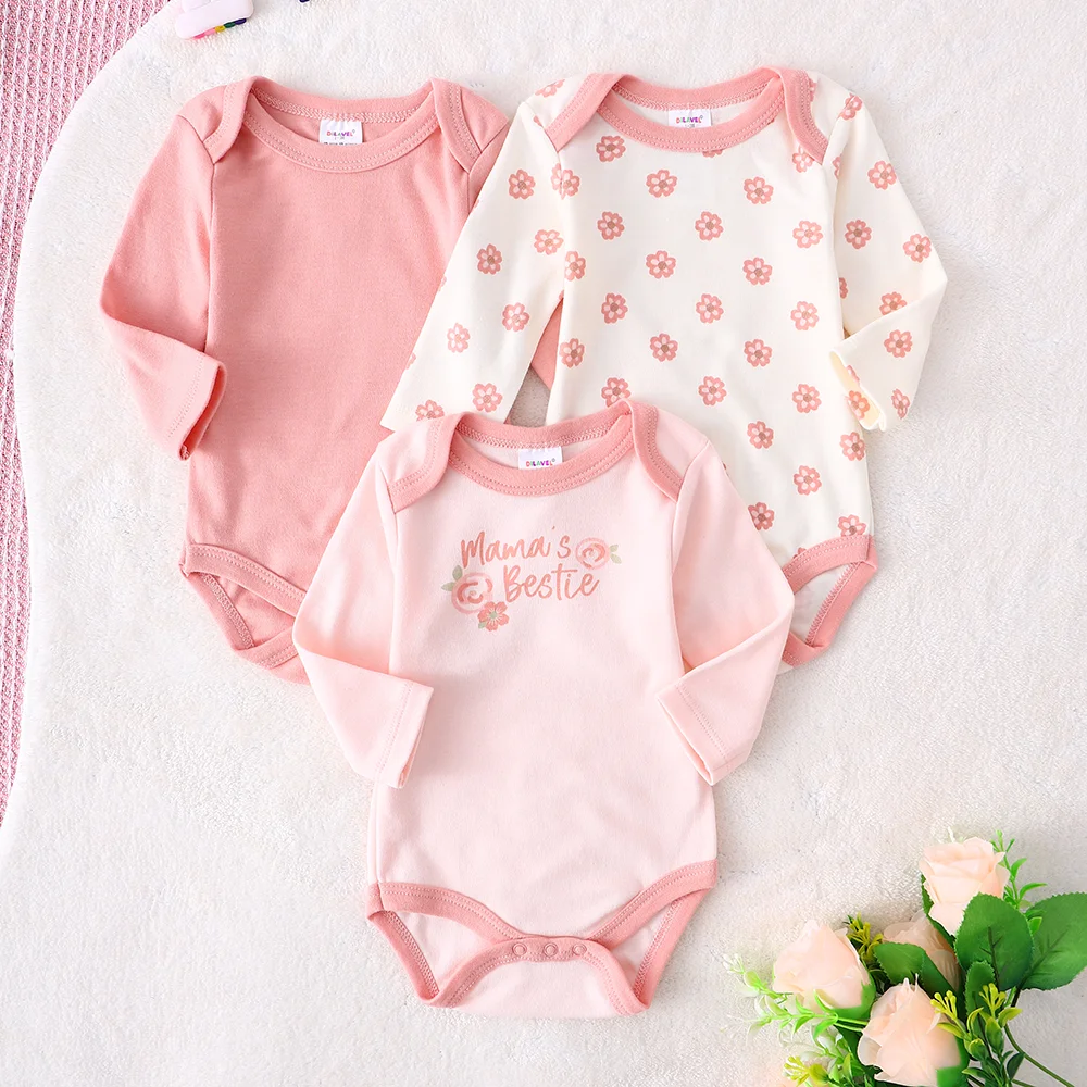 Babykleidung für Mädchen 3-teilig Baby-Mädchen-Strampler Neuer Stil Frühling/Herbst Langarm-Strampler aus Baumwollstoff Geeignet für 0-9 Monate