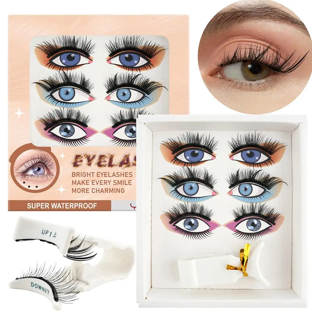 Women New Magnetic Eyelashes 3Pairs Thick Cat False Eye Lashes Makeup Set Reusable Glue-free Flully and Curly