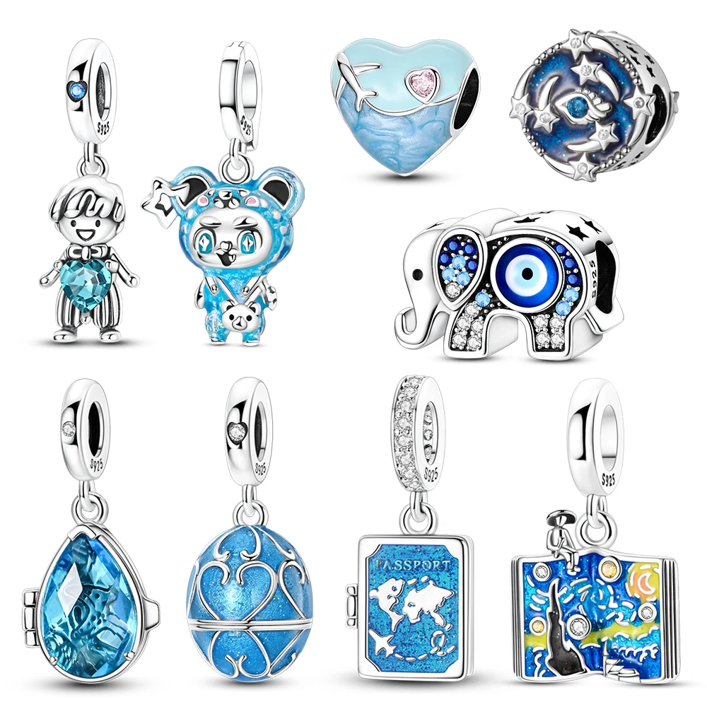 Premium Jewelry 925 Sterling Silver Night Sky Map Skyline Blue Eye Elephant String Decoration Fit DIY Bracelet Necklace Gifts