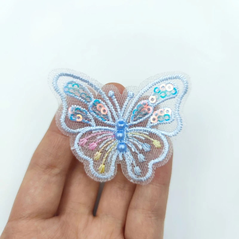 10pc Butterfly Pearl Lace Embroidered Wedding Clothes Jewelry Accessories Appliques For Sewing Supplies DIY Hair Clip