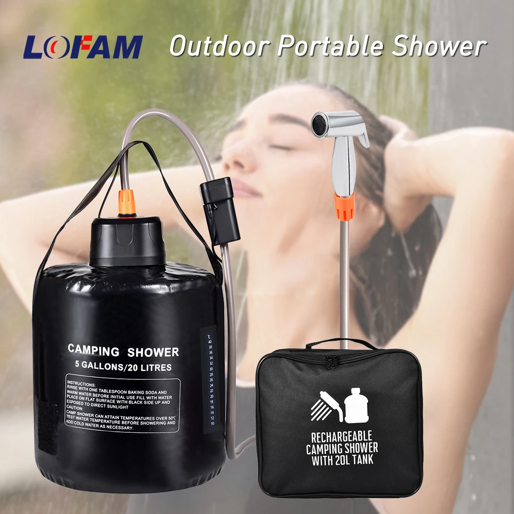 Portable Camping Shower Kit with 20L Solar Heating Bag Rechargeable Electric Pump For Garden Watering Hiking Beach Dog Washing