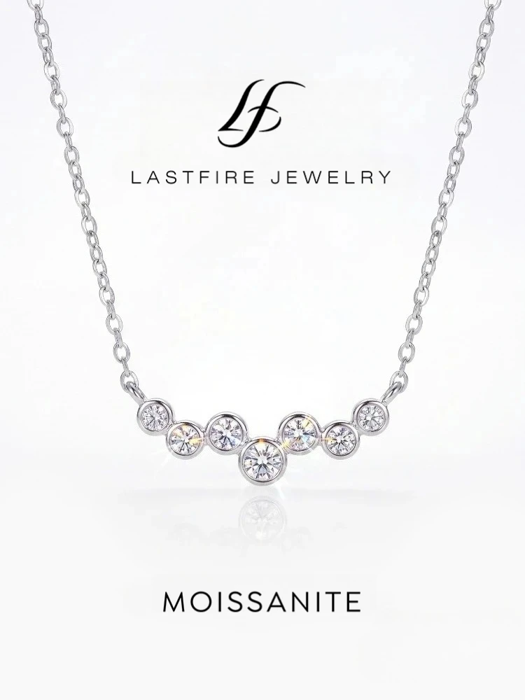 925 Sterling Silver 0.1CT Luxury Certified Moissanite Diamond Smiling Round Pendant Necklace Chain for Women Fine Jewelry