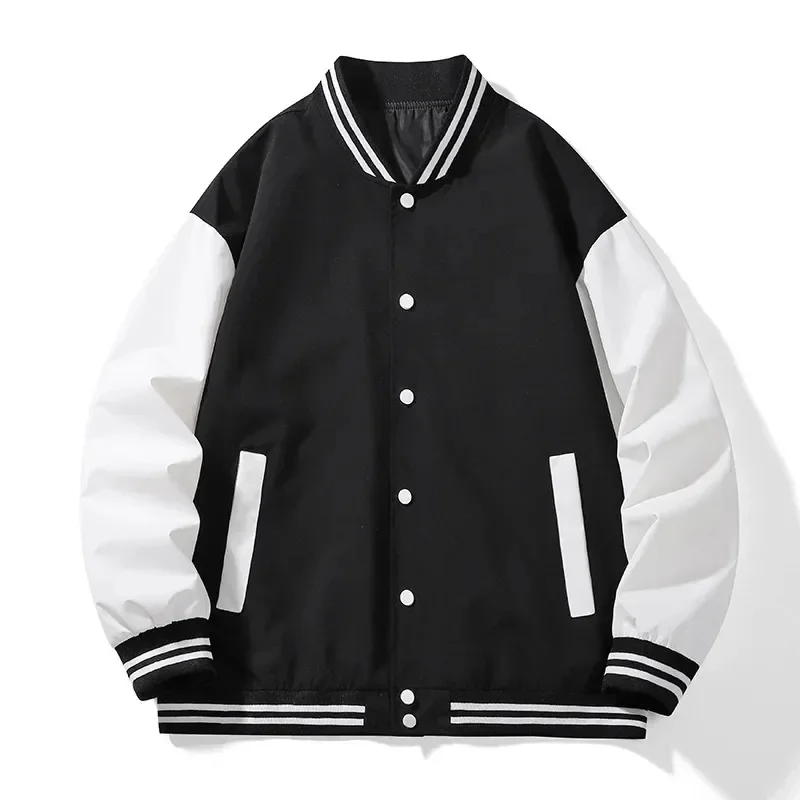 LIBIELIY   Men Jackets Casual Baseball Clothes Black White Solid Color Jacket Loose Oversized Clothes Personality Street