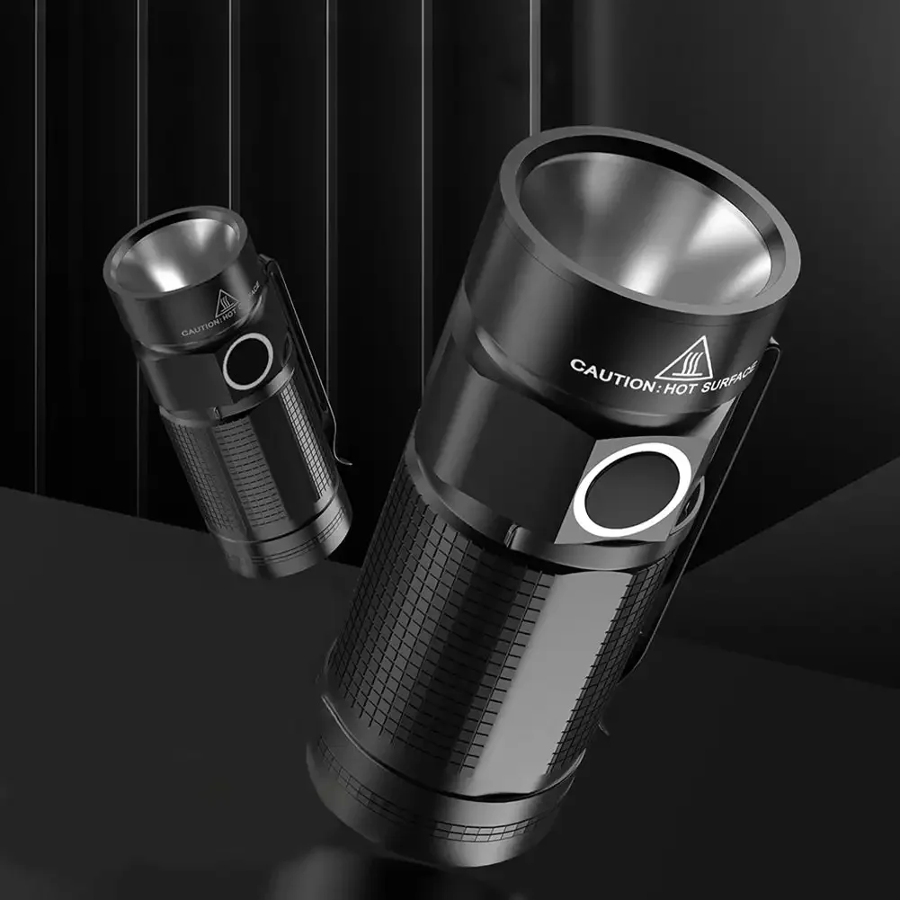 1Pc Mini Flashlight USB Charging 16340 Battery with Pen Holder Portable Multi-functional Waterproof Aluminum Alloy Flashlight