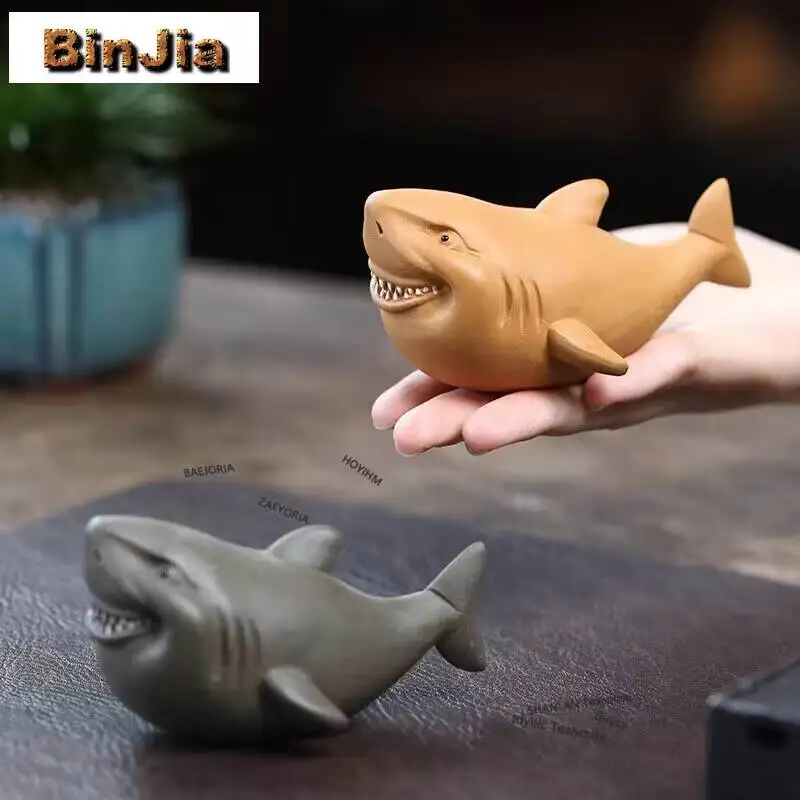 Yixing Purple Clay Giant Toothed Shark Tea Pet Household Creative Handmade Sculpture Crafts Zen Tea Figurine Teaware Decoration
