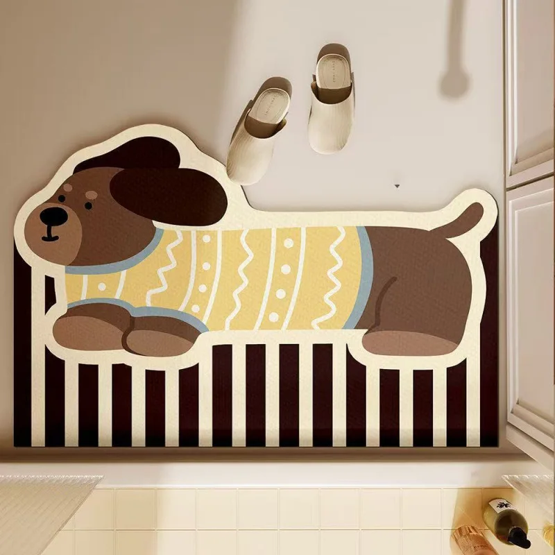 Cute Dachshund Dog Bath Mat Absorbent Diatomite Soft Door Mat Non-Slip Bathroom Rug Washable Quick-Dry Floor Mat Dirt-Resistant