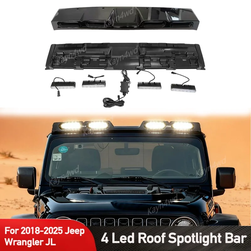 

Off Road 4x4 Exterior Aceessories Roof Lights Top LED Light Bar Spotlights Fits For 2018-2025 Jeep Wrangler JL with 4 LED DRL